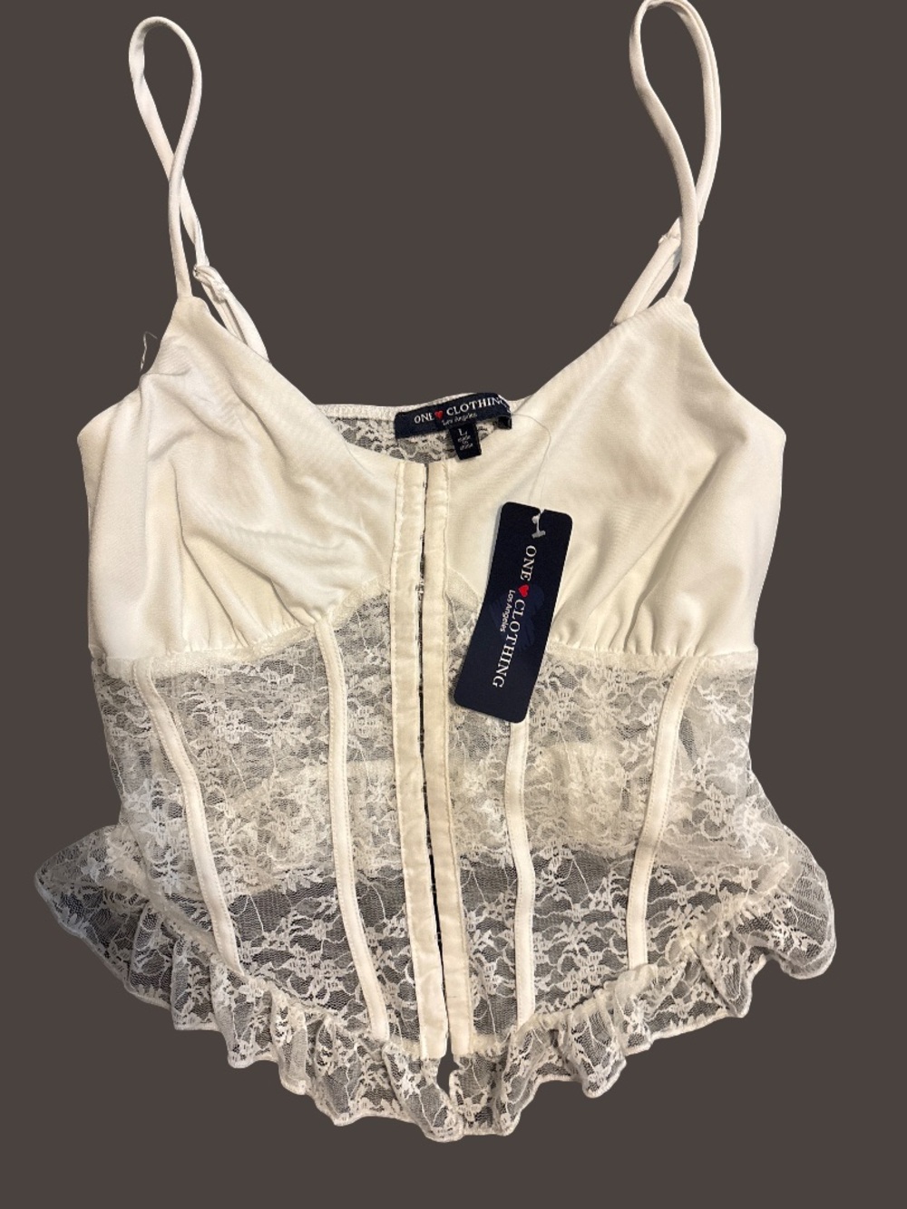 One Clothing Co. Women's White Lace Bustier Cami